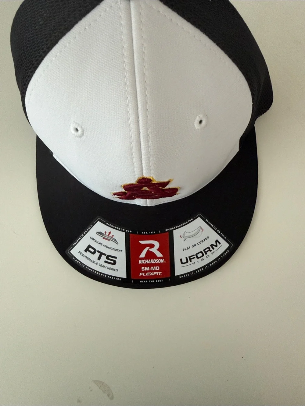 ASU Emblem on Richardson White & Black Trucker Hat.